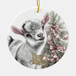 Ornamento De Cerâmica Baby Goat Christmas 14 and YOUR PHOTO