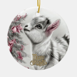 Ornamento De Cerâmica Baby Goat Christmas 15 and YOUR PHOTO