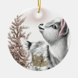 Ornamento De Cerâmica Baby Goat Christmas 16 and YOUR PHOTO