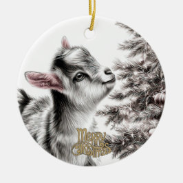 Ornamento De Cerâmica Baby Goat Christmas 17 and YOUR PHOTO