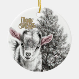 Ornamento De Cerâmica Baby Goat Christmas 18 and YOUR PHOTO