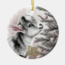 Ornamento De Cerâmica Baby Goat Christmas 19 and YOUR PHOTO