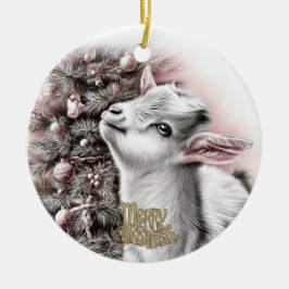 Ornamento De Cerâmica Baby Goat Christmas 1 and YOUR PHOTO