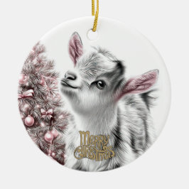 Ornamento De Cerâmica Baby Goat Christmas 20 and YOUR PHOTO