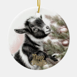 Ornamento De Cerâmica Baby Goat Christmas 2 and YOUR PHOTO