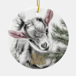 Ornamento De Cerâmica Baby Goat Christmas 3 and YOUR PHOTO