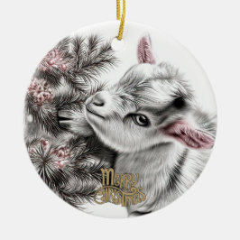 Ornamento De Cerâmica Baby Goat Christmas 4 and YOUR PHOTO