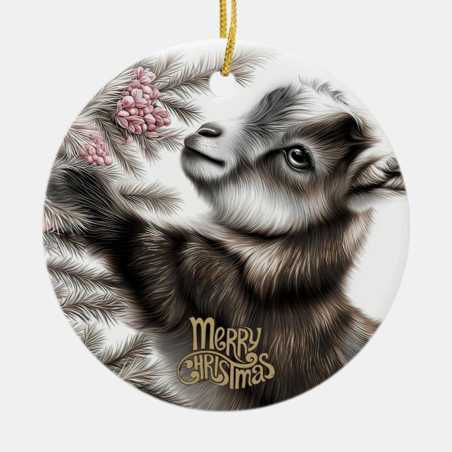 Ornamento De Cerâmica Baby Goat Christmas 6 and YOUR PHOTO (Frente)