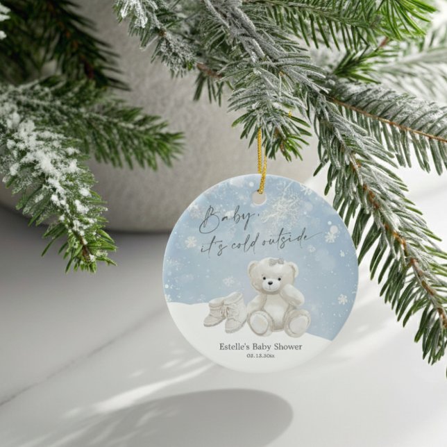 Ornamento De Cerâmica Baby, It's Cold Outside Teddy Bear Snowflake Keeps (Criador carregado)