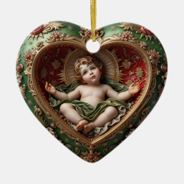 Ornamento De Cerâmica Baby Jesus Cradle of Light Ornament (Frente)