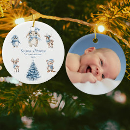 Ornamento De Cerâmica Baby My 1st Christmas Custom Woodland Blue
