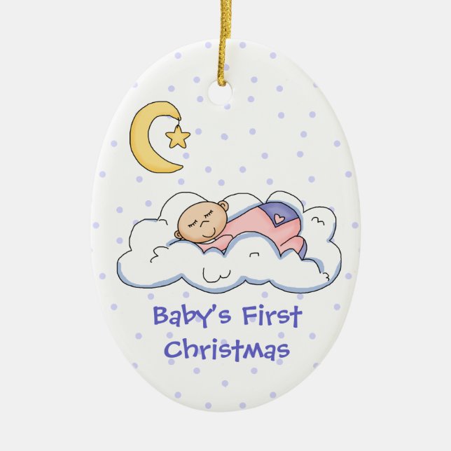 Ornamento De Cerâmica Baby On Cloud First Christmas Ornament (Frente)
