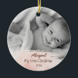 Ornamento De Cerâmica Baby Photo First Christmas Custom Cerâmica Ornamen<br><div class="desc">Baby Photo First Christmas Custom Cerâmica Ornament,  Edite-o,  com sua foto e seus detalhes de personalização.</div>
