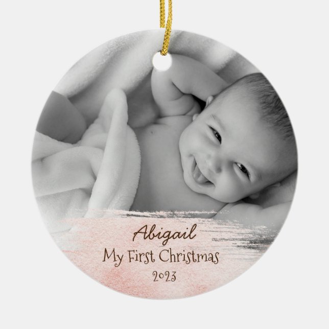 Ornamento De Cerâmica Baby Photo First Christmas Custom Cerâmica Ornamen (Frente)