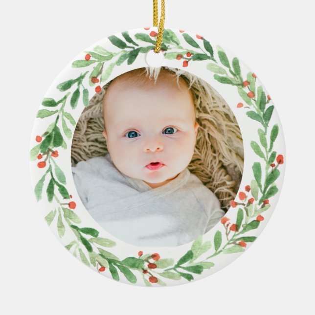 Ornamento De Cerâmica Baby Photo Ornament - Primeiro Natal (Frente)