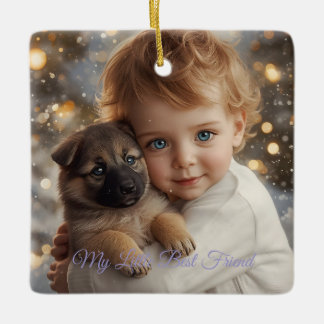Ornamento De Cerâmica Baby & Puppy Christmas Magic Ornament