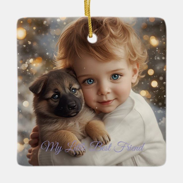 Ornamento De Cerâmica Baby & Puppy Christmas Magic Ornament (Frente)