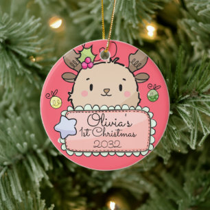 Ornamento De Cerâmica Baby Reindeer Primeiro Natal