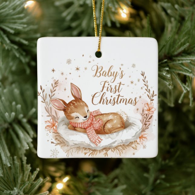 Ornamento De Cerâmica Baby’s First Christmas A Square Keepsake  (Árvore)