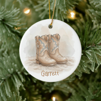 Ornamento De Cerâmica Baby’s First Christmas Cowboy Boots