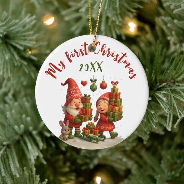 Ornamento De Cerâmica Baby’s First Christmas - Cute Holiday Gnomes (Árvore)