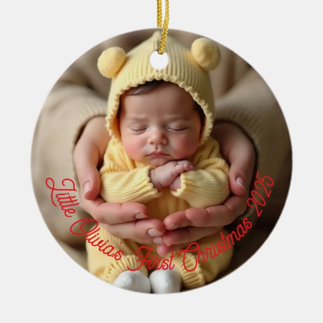 Ornamento De Cerâmica Baby’s First Christmas Ornament (Frente)