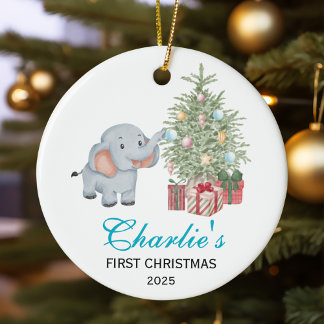 Ornamento De Cerâmica Baby’s First Christmas Personalized Elephant