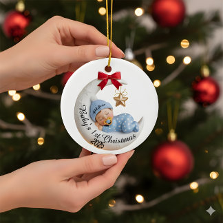 Ornamento De Cerâmica Baby's 1st Christmas 2025 Ornament | Sleeping Moon