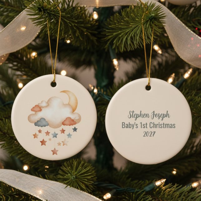 Ornamento De Cerâmica Baby's 1st Christmas Ornament - Moon & Stars (Baby's first christmas ornament)