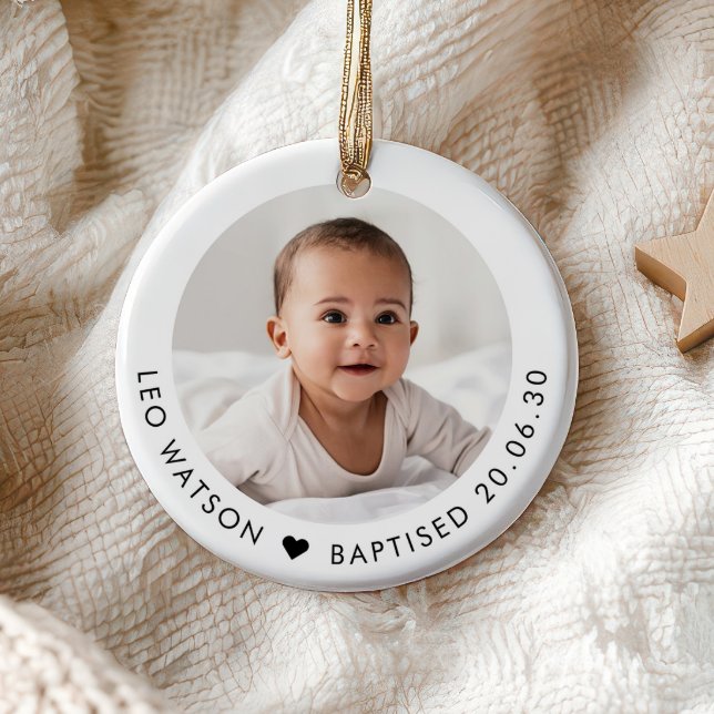 Ornamento De Cerâmica Baby's Baptism Photo Keepsake (Zazzle Baby's Baptism Photo Keepsake Ceramic Ornament)