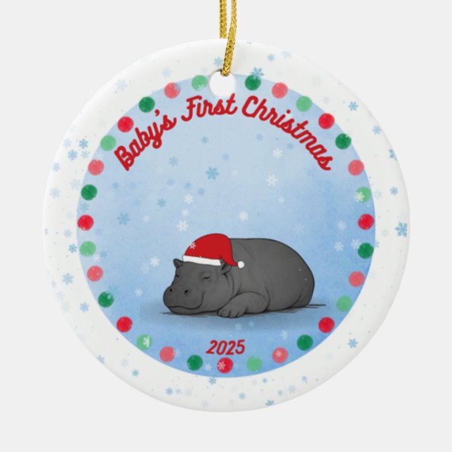 Ornamento De Cerâmica -Baby's First Christmas -Baby Hippo Ornament (Frente)