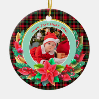 Ornamento De Cerâmica Baby's First Christmas Custom Name Photo Keepsake