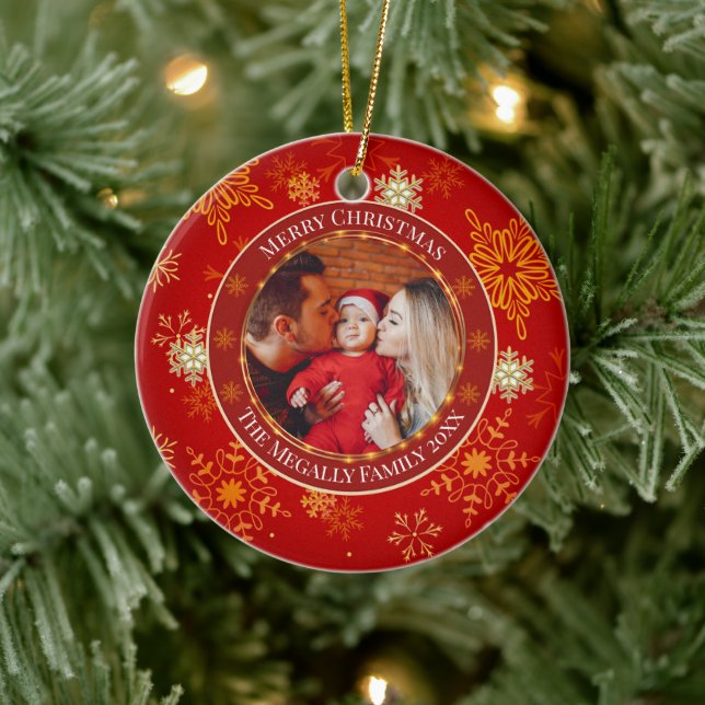 Ornamento De Cerâmica Baby's First Christmas Custom Name Photo Keepsake (Árvore)