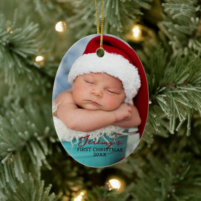 Ornamento De Cerâmica Baby's First Christmas Double Sided Photo Oval (Árvore)