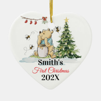 Ornamento De Cerâmica Baby's First Christmas Ornament | Bear & Bees Cust
