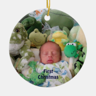 Ornamento De Cerâmica Baby's First Christmas Ornaments Add Your Photo