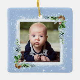 Ornamento De Cerâmica Baby's First Christmas Photo Name Date of Birth
