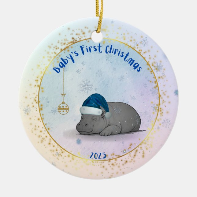 Ornamento De Cerâmica Baby's First ChristmPygmy Hippo Christmas Ornament (Frente)