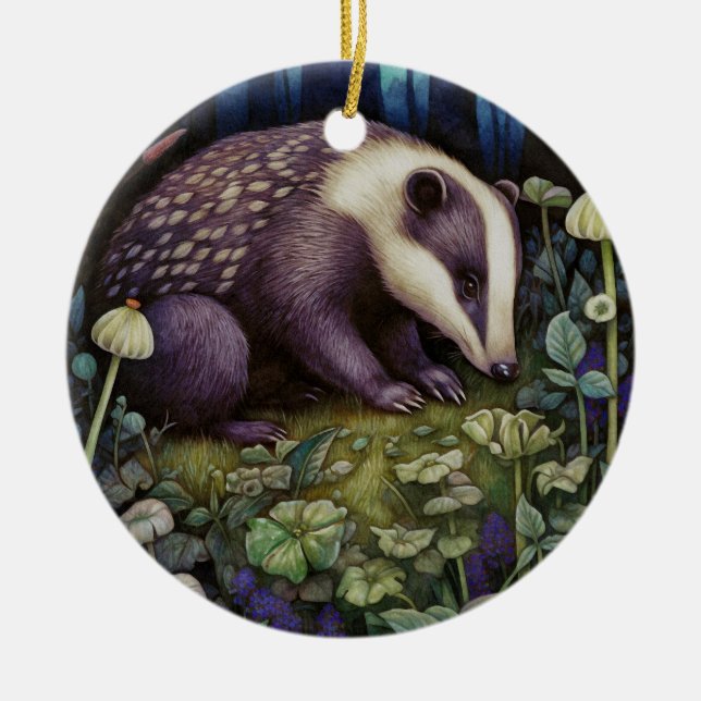 Ornamento De Cerâmica Badger da meia-noite (Frente)