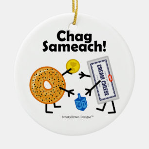 Ornamento De Cerâmica Bagel & queijo creme - Chag Sameach!
