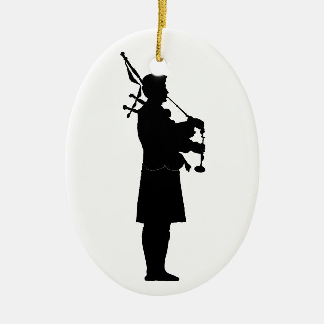 Ornamento De Cerâmica Bagpiper escocês Silhouette (Frente)