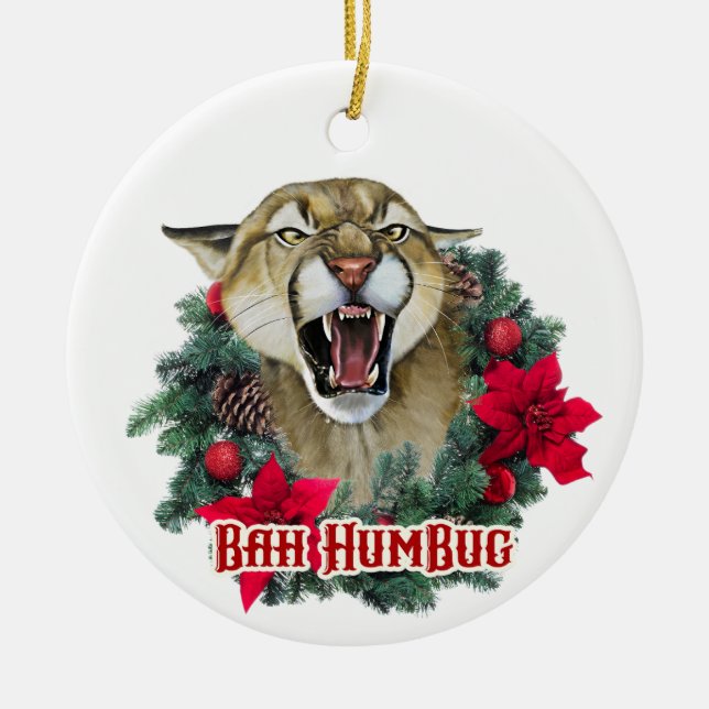 Ornamento De Cerâmica Bah Humbug Cougar (Frente)