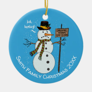 Ornamento De Cerâmica Bah Humbug Natalino Boneco de Neve Resmungão Intro