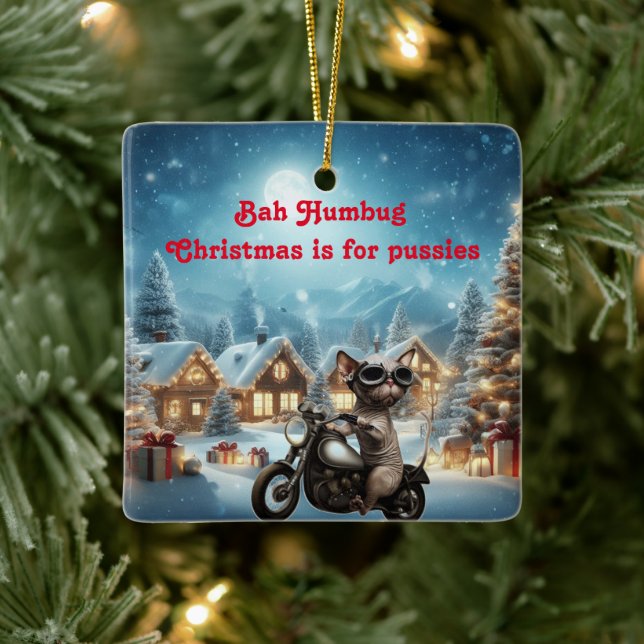 Ornamento De Cerâmica Bah Humbug Sphynx Cat Natal (Árvore)