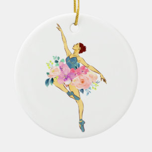 Ornamento De Cerâmica Bailarina Dançarina Flor Floral