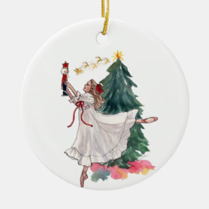 Ornamento De Cerâmica Bailarina de Natal Elegante com Quebra-Nozes