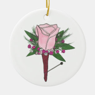 Ornamento De Cerâmica Baile de formatura Boutonnniere Groom Rosa Rosa Ro