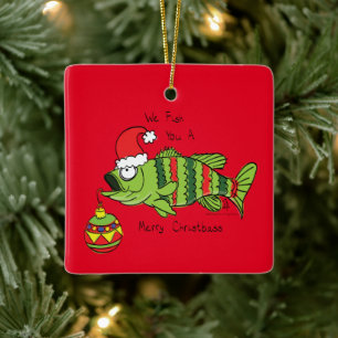 Ornamento De Cerâmica Baixo Natal Engraçado Pesca Peixe Cartoon