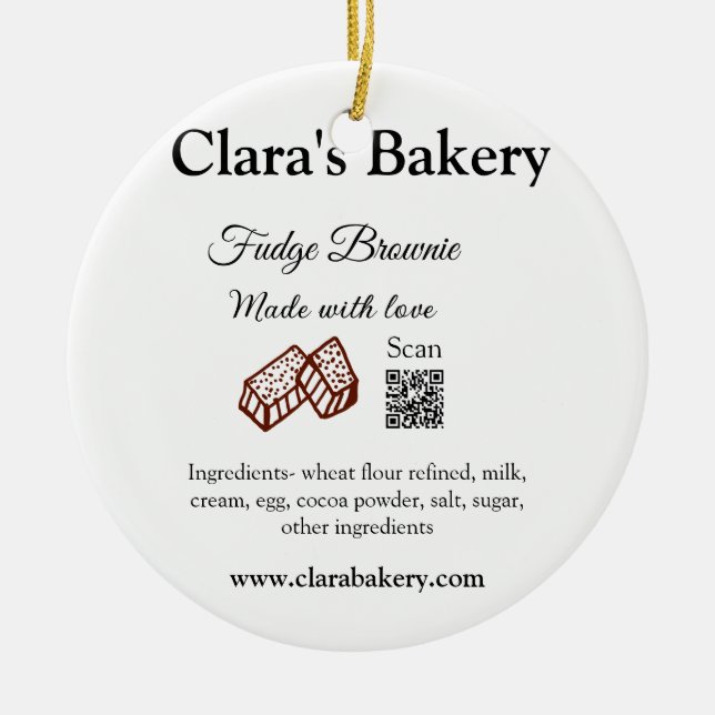 Ornamento De Cerâmica Bakery brownie adiciona ingredientes feitos com lo (Frente)