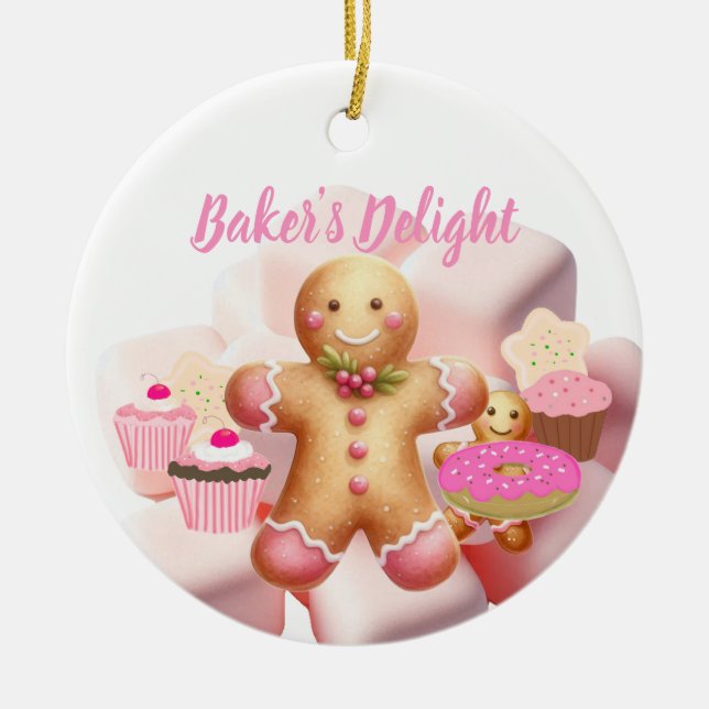 Ornamento De Cerâmica Baking Holiday Treats Gingerbread Man (Frente)